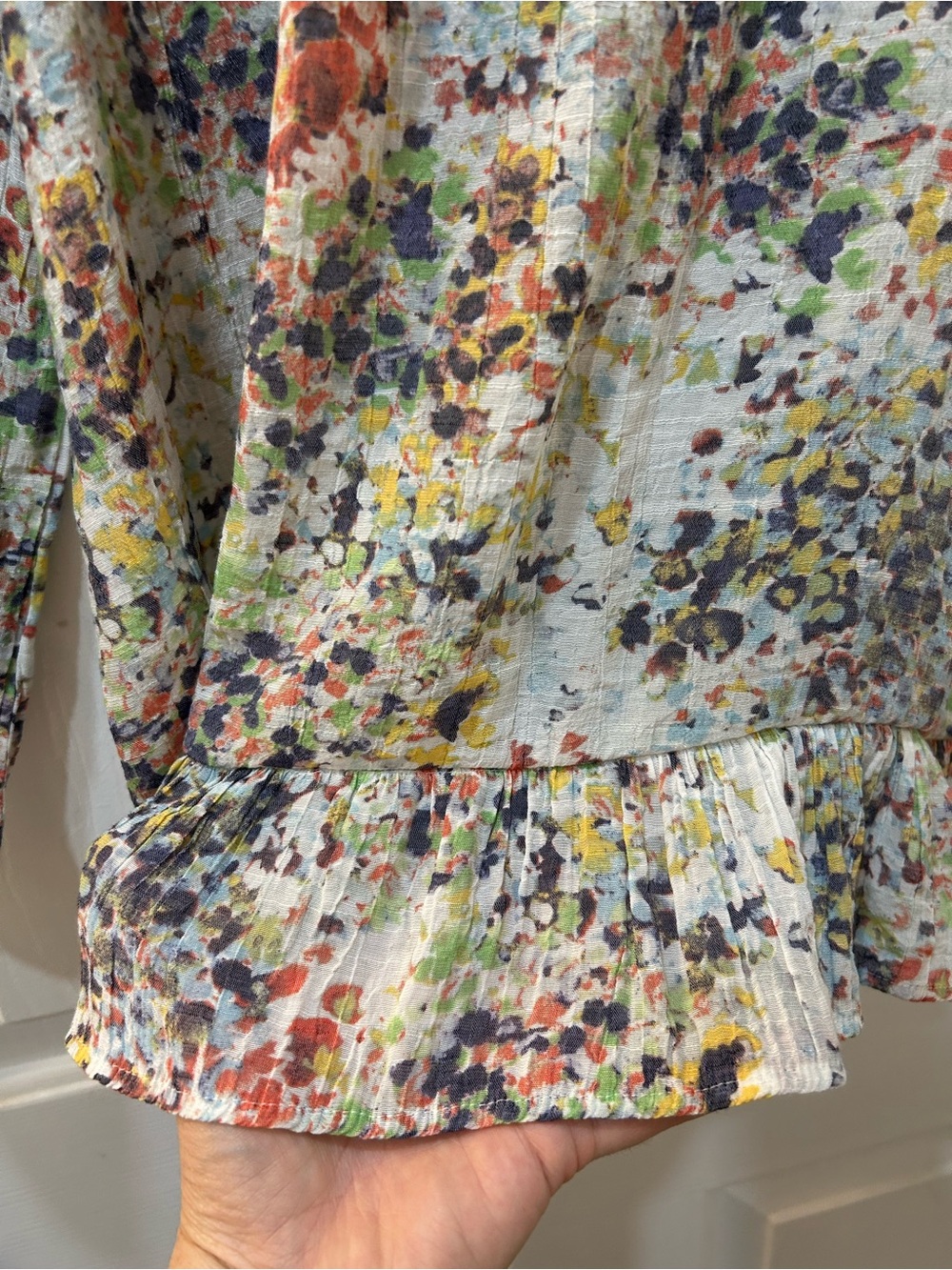Hope Harlow Whimsy Floral Peasant Blouse Size XL Lightweight Cottage Watercolor - Picture 6 of 11